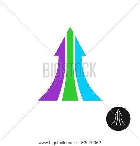 Three ways arrow up logo template. Motivation symbol, grow.
