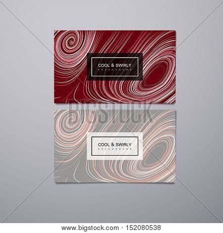 Greeting, invitation or business cards design template with swirled stripes. Vector illustration of swirled and curled stripes background. Marble or acrylic texture imitation. Cool and Swirly background