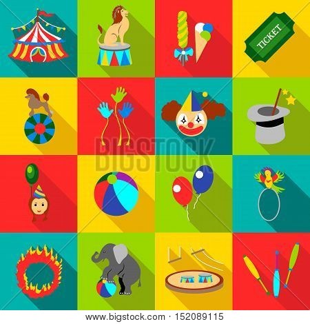 Circus icons set. Flat illustration of 16 circus vector icons for web