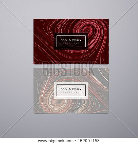 Greeting, invitation or business cards design template with swirled stripes. Vector illustration of swirled and curled stripes background. Marble or acrylic texture imitation. Cool and Swirly background
