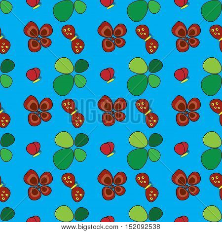Blue seamless floral pattern with flowers, leaves  and butterflies (vector)
