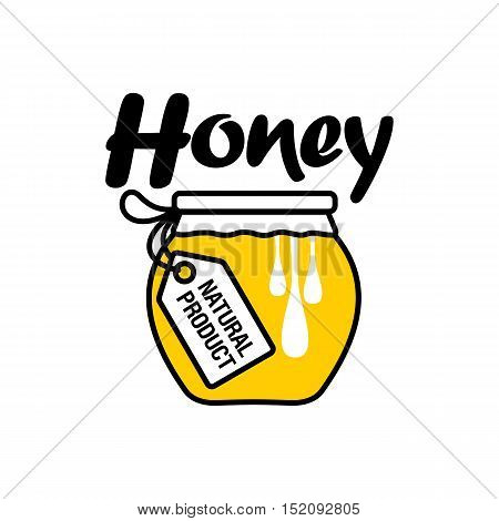 Honey jar apiary logo, sketch style vector illustrations isolated on white background. Hand-drawn honey jar logo for honey products, labels, bee farms and apiaries
