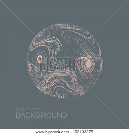 Abstract 3D sphere with swirled curl stripes. Vector vintage illustration of swirled and curled stripes background. Marble or acrylic texture imitation.