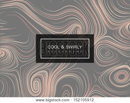 Abstract artistic curl background with swirled stripes. Vector vintage illustration of swirled and curled stripes background. Marble or acrylic texture imitation. Cool and Swirly background