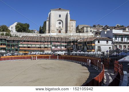 Chinchon Spain - October 15 2016: Main square of Chinchon converted into bullring during the celebration that takes place every year during more than a century Chinchon Spain