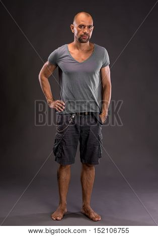 Bald Barefoot Handsome Man