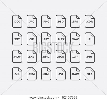 Simple flat style file extensions icon set