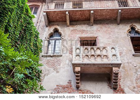 View of the legendary balcony and Juliet's house in Verona Italy.