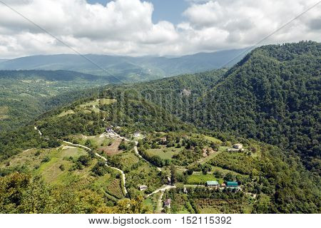 Abkhazia. Views of surrounding area New Athos with the Iversky mountain.