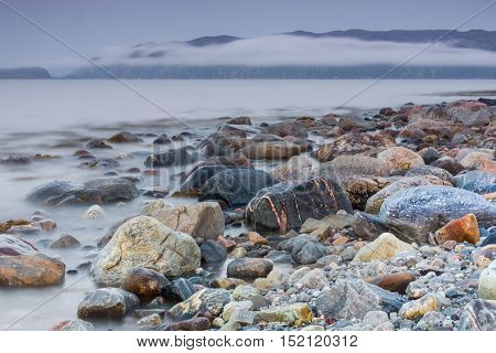sunrise on the Barents Sea, Kola Peninsula, Murmansk region, Russia