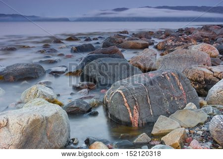 sunrise on the Barents Sea, Kola Peninsula, Murmansk region, Russia