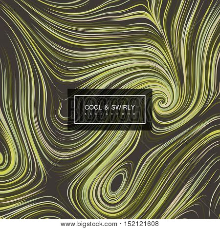 Abstract artistic curl background with swirled stripes. Vector vintage illustration of swirled and curled stripes background. Marble or acrylic texture imitation. Cool and Swirly background