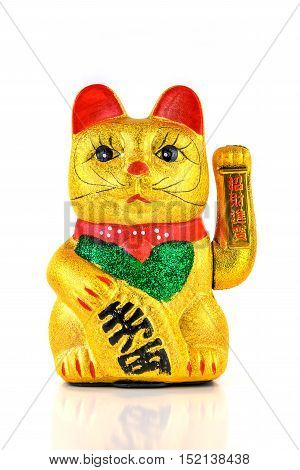 Welcoming Cat studio shot of maneki neko with white background