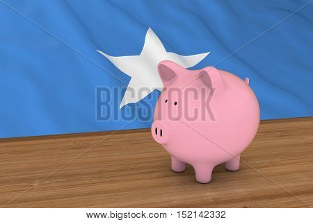 Somalia Finance Concept - Piggybank In Front Of Somalian Flag 3D Illustration