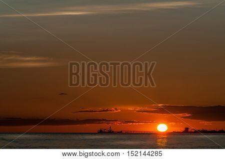 oil tankers at sunset in Point Roberts Washington State USA