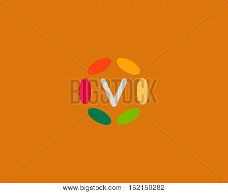 Color letter V logo icon vector design. Hub frame logotype.