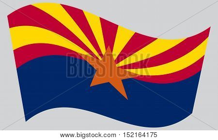 Arizonian official flag symbol. American patriotic element. USA banner. United States of America background. Flag of the US state of Arizona waving on gray background vector