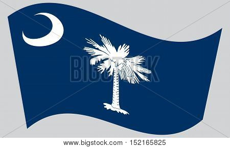 South Carolinian official flag symbol. American patriotic element. USA banner. United States of America background. Flag of the US state of South Carolina waving on gray background vector