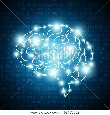 Human brain on a matrix numbers background