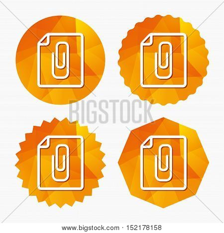 File annex icon. Paper clip symbol. Attach symbol. Triangular low poly buttons with flat icon. Vector