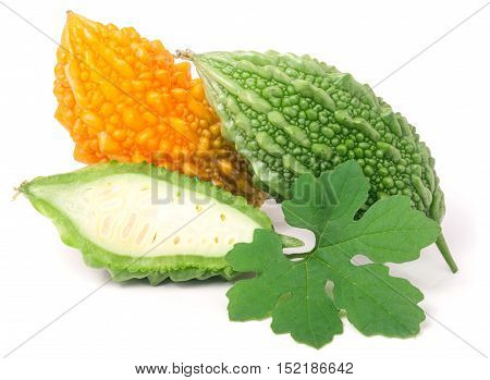 green and yellow momordica or karela isolated on white background.