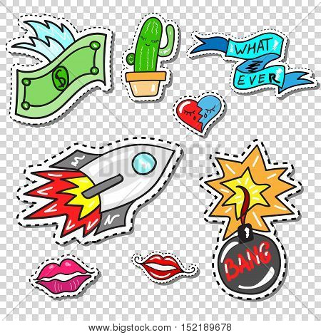 Big set of Girl Fashion Comics Style Patch Badges, Stickers kit, Funny Pins, Skech Cartoon Labels
