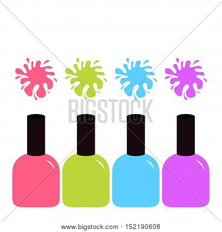 Pink blue violet green nail polish varnish icon. Colorful blot splash set. Inkblot. White background Isolated Fashion Template Flat design. Vector illustration