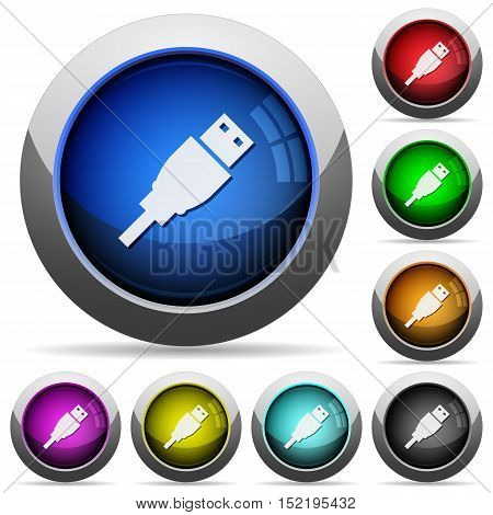 Set of round glossy USB plug buttons. Arranged layer structure.