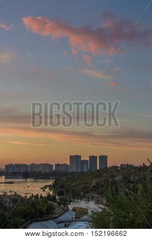 Sayran lake in Almaty city evening time Kazakhstan