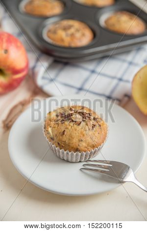 home made bircher mueseli apple muffins on a table