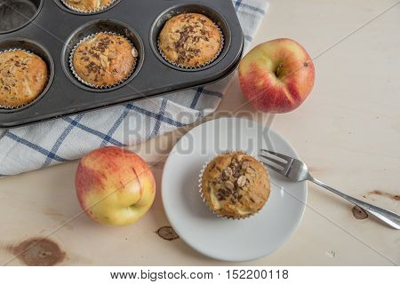 home made bircher mueseli apple muffins on a table