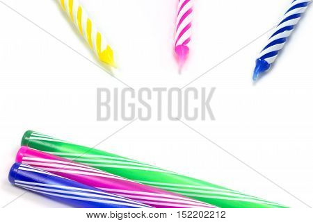 Happy birthday candle and Colorful pen on whithe background
