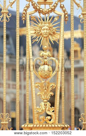 The golden gates to Versailles castle. France.