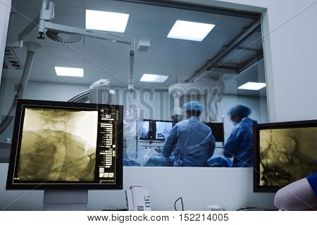 X-ray monitoring during the surgery. Modern hospital equipment