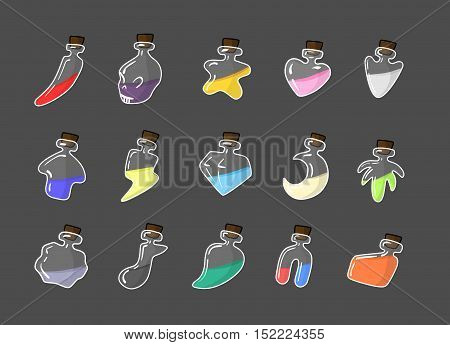 Colored icon set of poisons , antidotes and other liquid for game interface or just for web design.