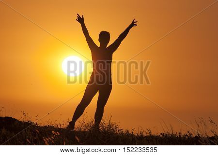 girl on the beach at sunset background