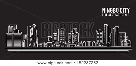 Cityscape Building Line art Vector Illustration design - Ningbo city
