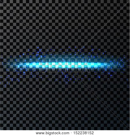 Abstract blue light gasfire flash element on dark transparent background. Vector illustration.