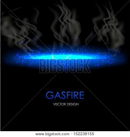 Abstract blue light gasfire flash element on dark transparent background. Vector illustration.