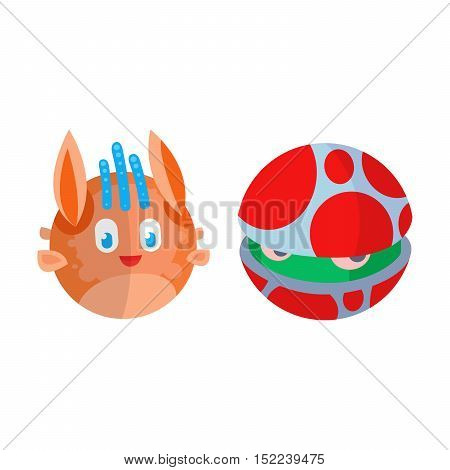 Fantasy monster color grunge character funny design element. Humour emoticon fantasy monsters unique expression sticker isolated. Alien sticker vector fantasy monsters paint crazy animals.