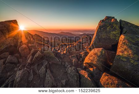 Rocky Mountain Peak. Landscape at Sunset. View from Mount Dumbier in Low Tatras Slovakia.