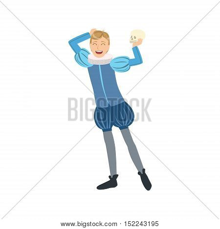 Actor Playing Hamlet, Creative Person Illustration. Flat Simplified Childish Style Cute Vector Illustration Isolated On White Background