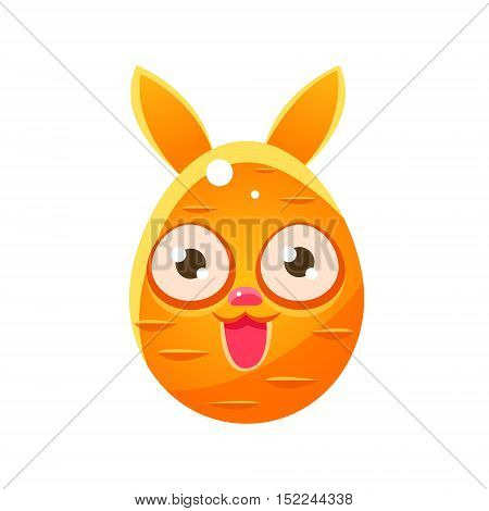Orange Egg Shaped Easter Bunny. Bright Color Vector Christian Holyday Icon Isolated On White Background. Cute Childish Animal Character Design.