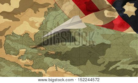 Veterans Day. Airplane Usa Flag MImetic Clouds and America Nautical Chart