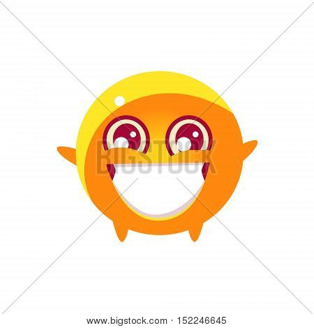 Extatic Round Character Emoji. Cute Emoticon In Cartoon Childish Style Isolated On White Background.