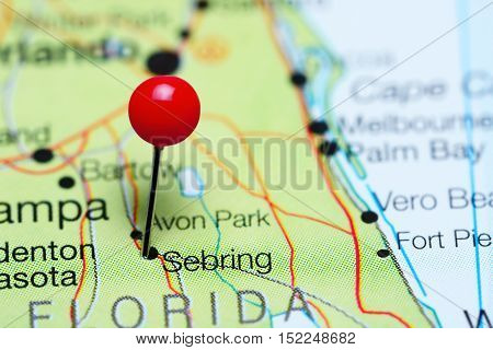 Sebring pinned on a map of Florida, USA