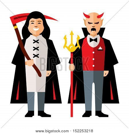 Death and Devil. Isolated on a white Background