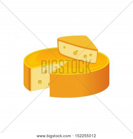 Round Cheese Head, Milk Based Product Isolated Icon. Simple Realistic Flat Vector Colorful Drawing On White Background.