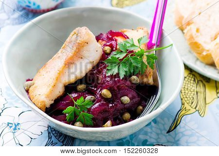 Fish Fillets in a Sweet-and-Sour Sauce.seletive focus