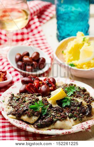 Mediterranean Spiced Fish Fillets . seletive focus